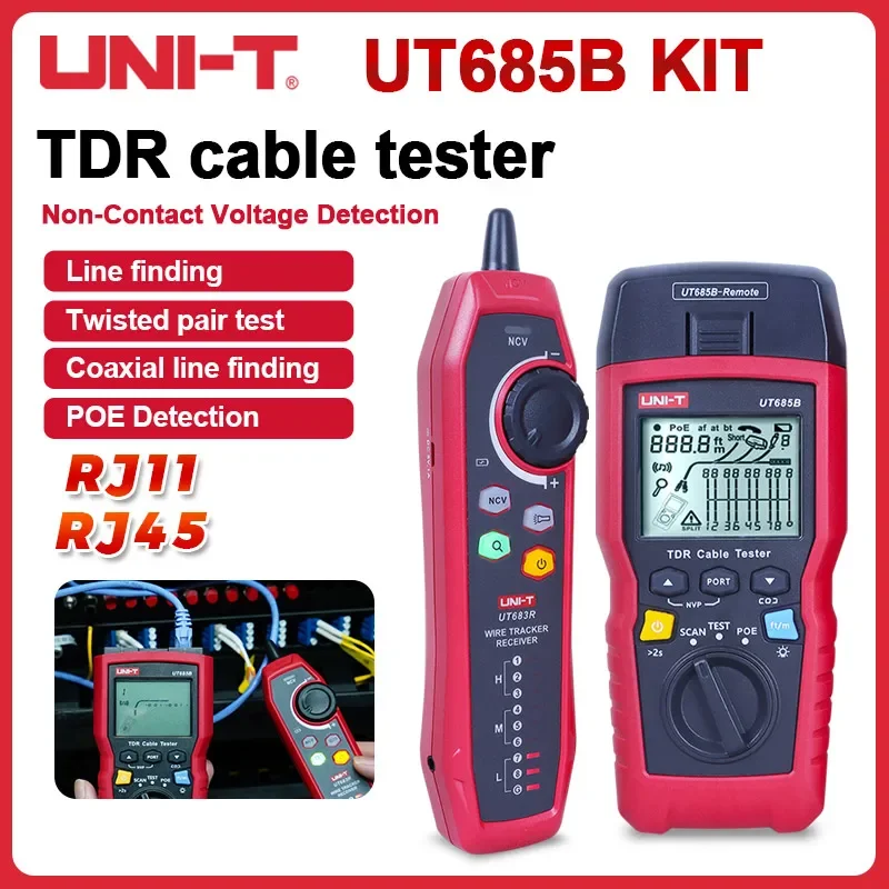 UNI T UT685B KIT Handheld TDR Cable Tester 2.8 Inch LCD POE Network Cable Length Sequence Detector RJ45 RJ11 Plug Adapter
