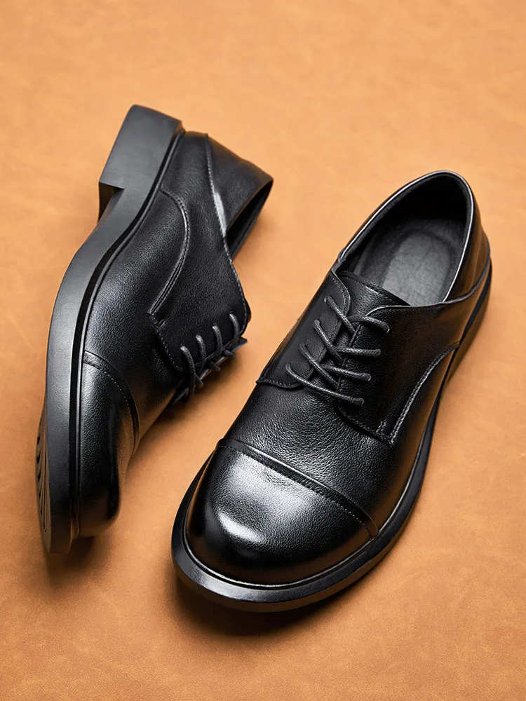 

High End Successful Man Must Have Black Baisc Lace Up Derby Shoes Full Grain Leather Soft Cap Toe Oxfords