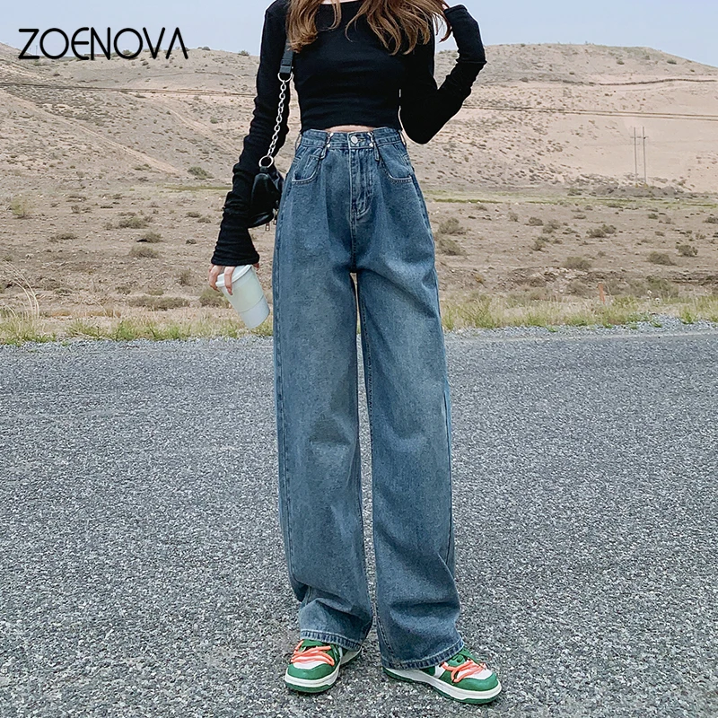 ZOENOVA 여성용 빈티지 90S 헐렁한 스트레이트 데님 바지, Y2K 하이 웨이스트, 루즈 와이드 레그 청바지, 여성용 스트리트 올 매치 캐주얼 바지