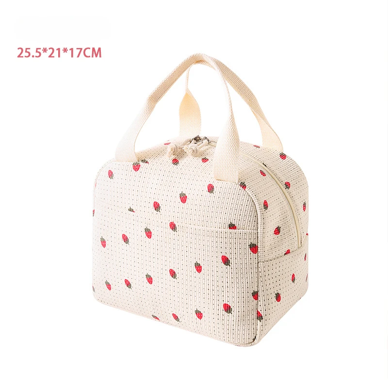 Erdbeer-Blumen-Eisbeutel, Lebensmittelbox, tragbare Thermo-Lunch-Tasche, Cord, langlebig, wasserdicht, niedliche Lunchbox, isolierte Tasche, Camping – Detail 7