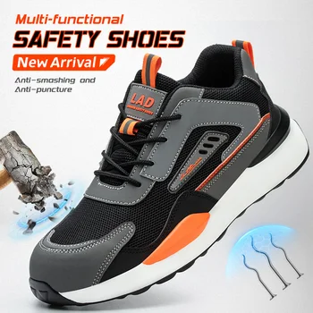 Leiandun Scarpe antinfortunistiche da uomo Calzature da lavoro leggere, traspiranti, resistenti agli odori, con punta in plastica per comfort e protezione