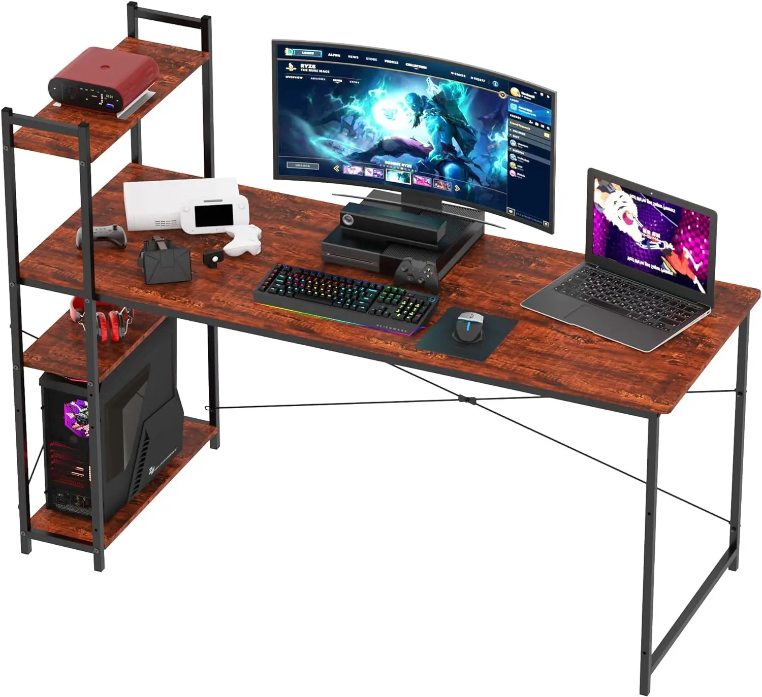 

Desk with Shelves, Home Office Desks, Study Writing Table for Home Office, Modern Simple Style, Easy Assembly (Vintag, 55 inch)