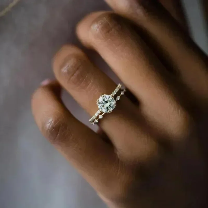 2-piece Ring Set Collection European and American Zircon Engagement Set for Ladies Wedding Party Jewelry Accessories