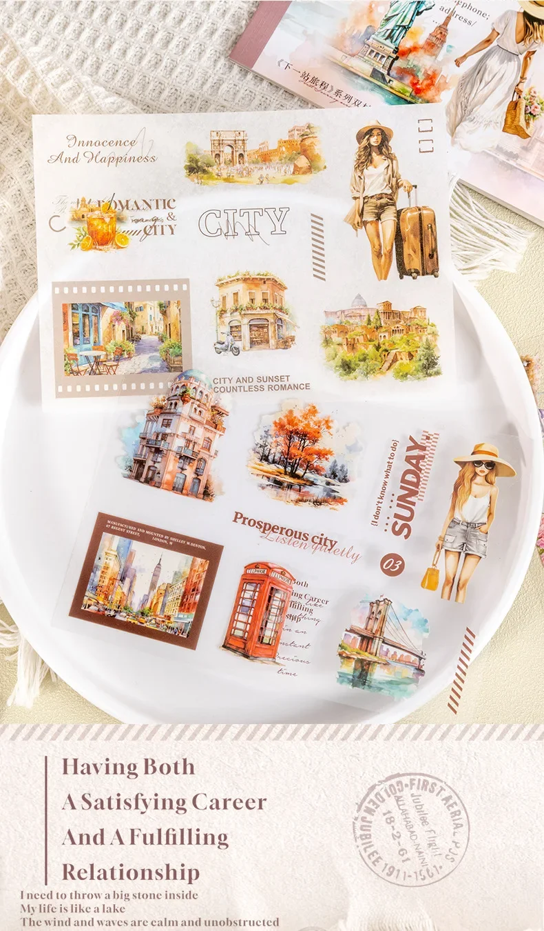 10pcs Package dual material cut mold stickers travel Supplies Planner Diary Material DIY Decorative Scrapbook 157*133mm
