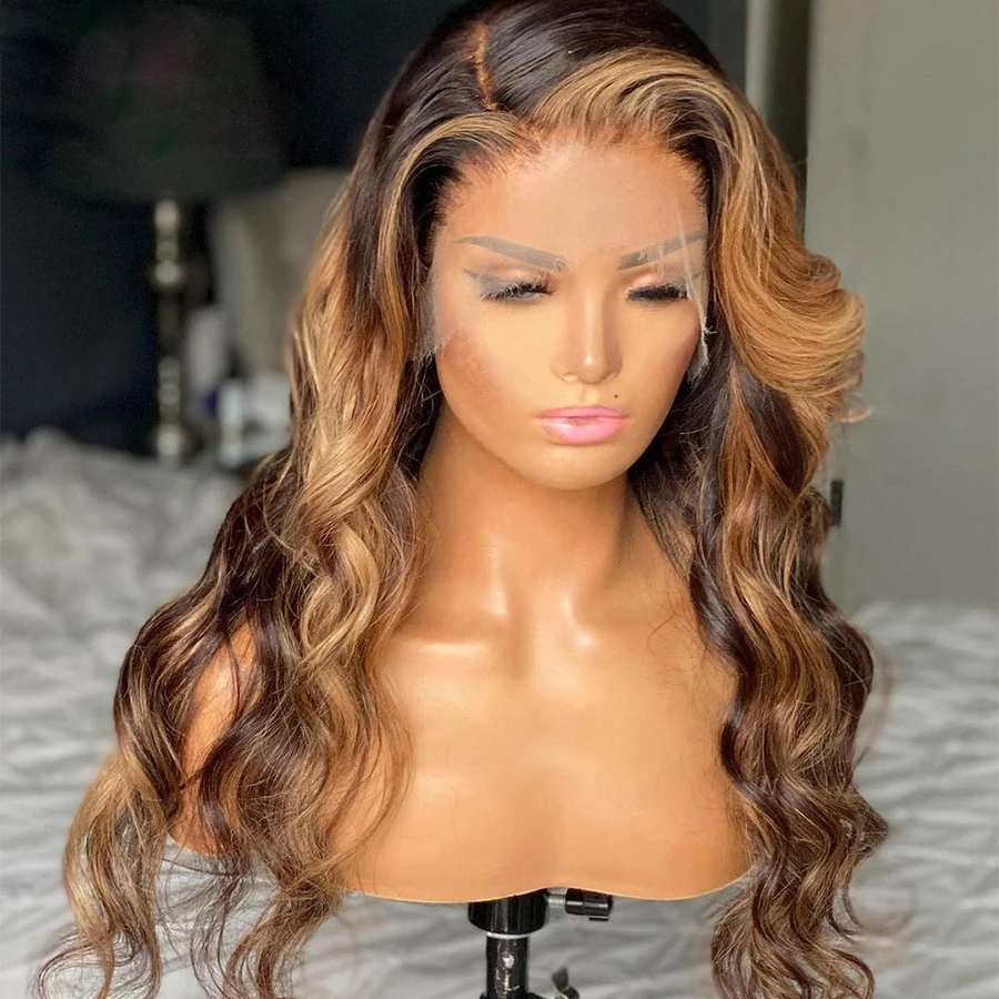 

28 inch Highlight Ombre Blonde Body Wave European Virgin Human Hair Jewish Wig 13x4 Lace Front Kosher Sheitel Wigs For Wome