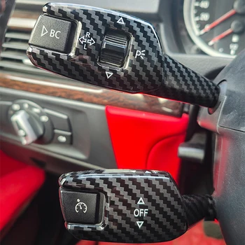 BMW 3 4 5 6 7 Series X1 X3 X5 X6 Carbon Fibre Pattern Turn Signal Wiper Lever Switch Cover ABS Steering Wheel Stalk Trim Set 3 Piece OEM Style Interior Upgrade