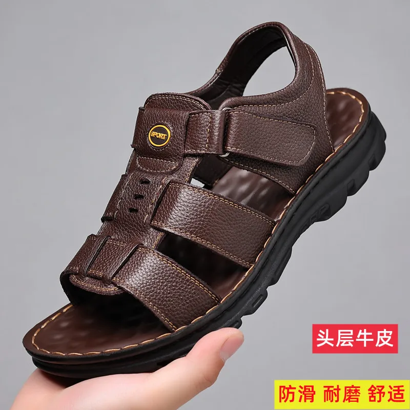 

Sandals men's leather 2023 new hook and loop non-slip wear-resistant casual shoes men