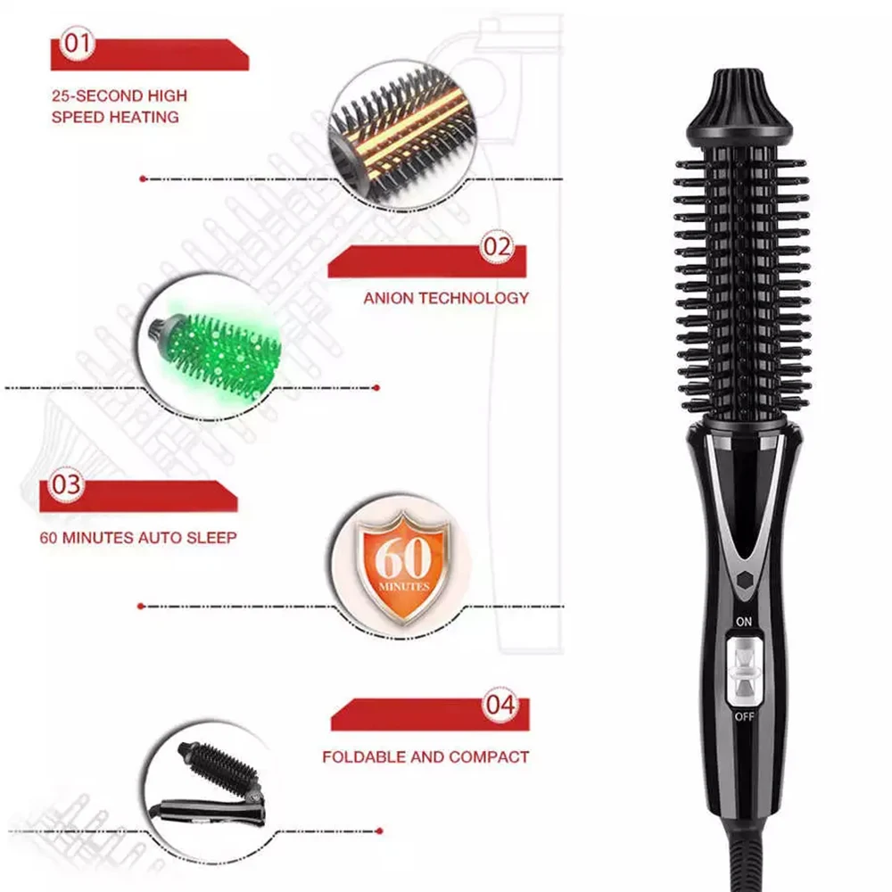 Folded Hair Curler Brush Barrel Curling Iron Wand Mini Foldable Handle Hot Comb Rollers Ceramic Electric Round Heated Anti-scald 3