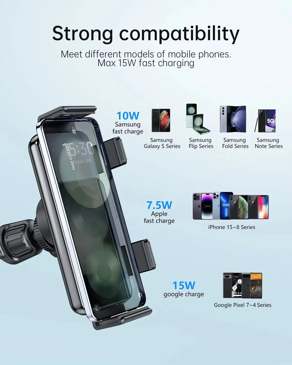 Eary Wireless Car Charger for Samsung Galaxy Z Fold 6/5/4/3 Fast Charging Phone Car Mount Air Vent Dashboard Car Phone Holder