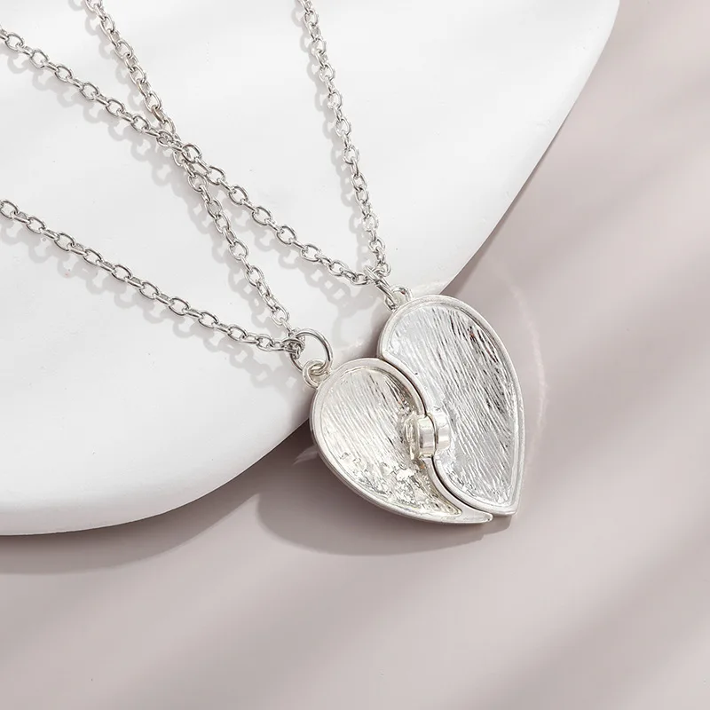 2 Stück Pailletten-Herz-Magnet-Halskette für Frauen und Mädchen, modisches gebrochenes Herz, Schlüsselbeinkette, BFF, beste Freunde, Schmuck, Geschenke – Detail 9