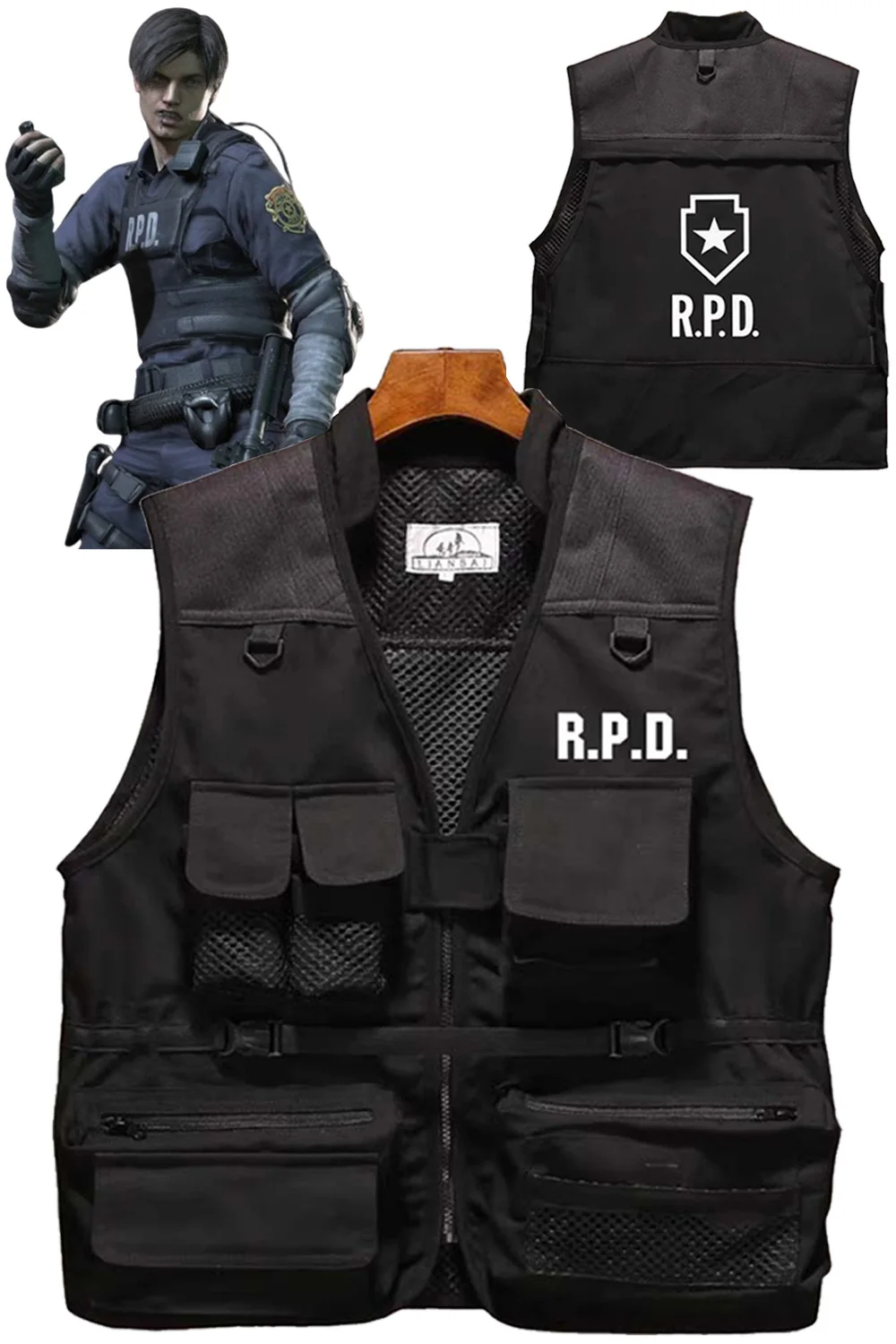 

RPD Cosplay Vest Top Costume Game Resident Cospalay Evil Roleplay Outfit Black Sleeveless Jacket Unisex Halloween Party Suits