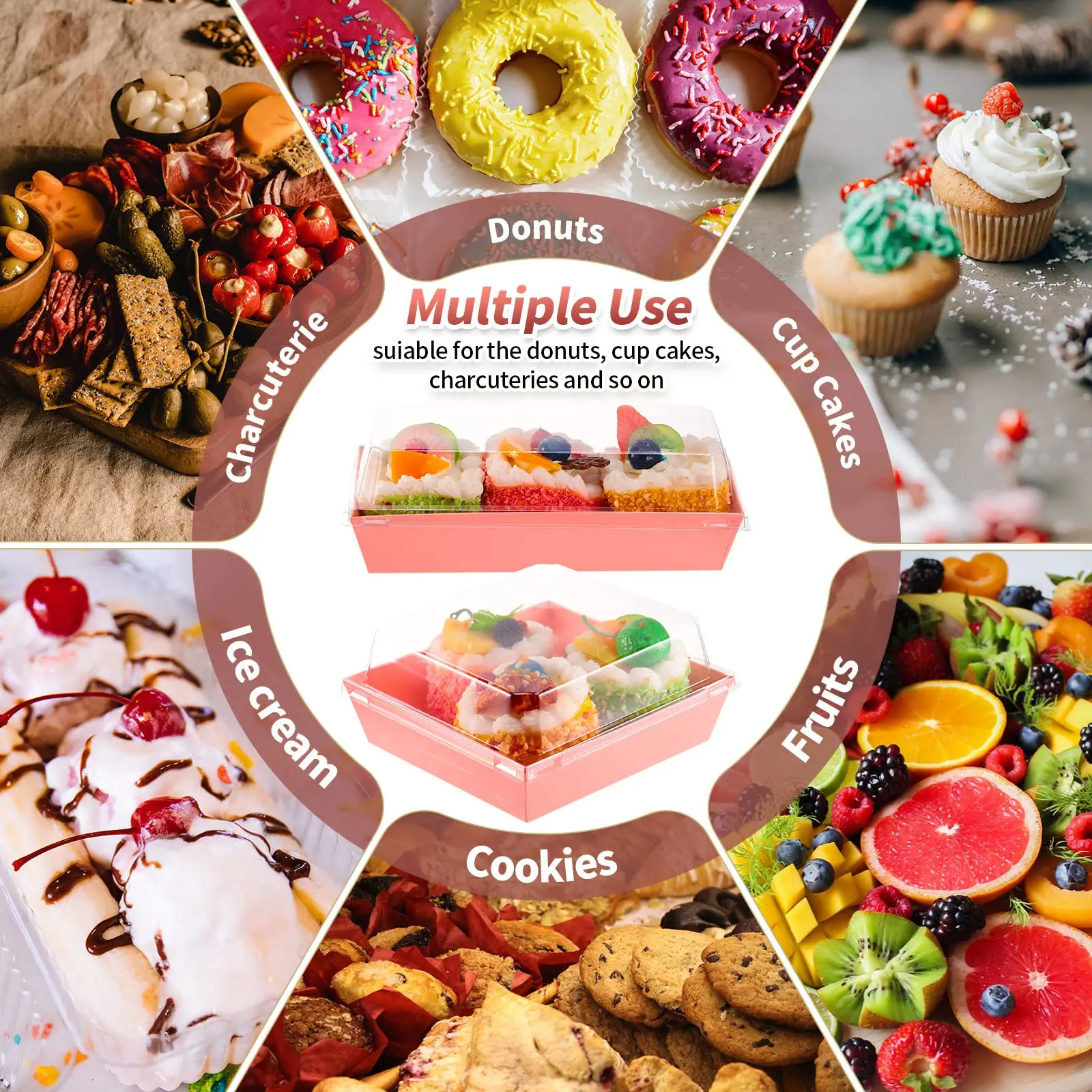 Disposable Charcuterie Boxes Clear Lids Paper Dessert Boxes Food Dessert Containers Bakery Chocolate Strawberries Supplies