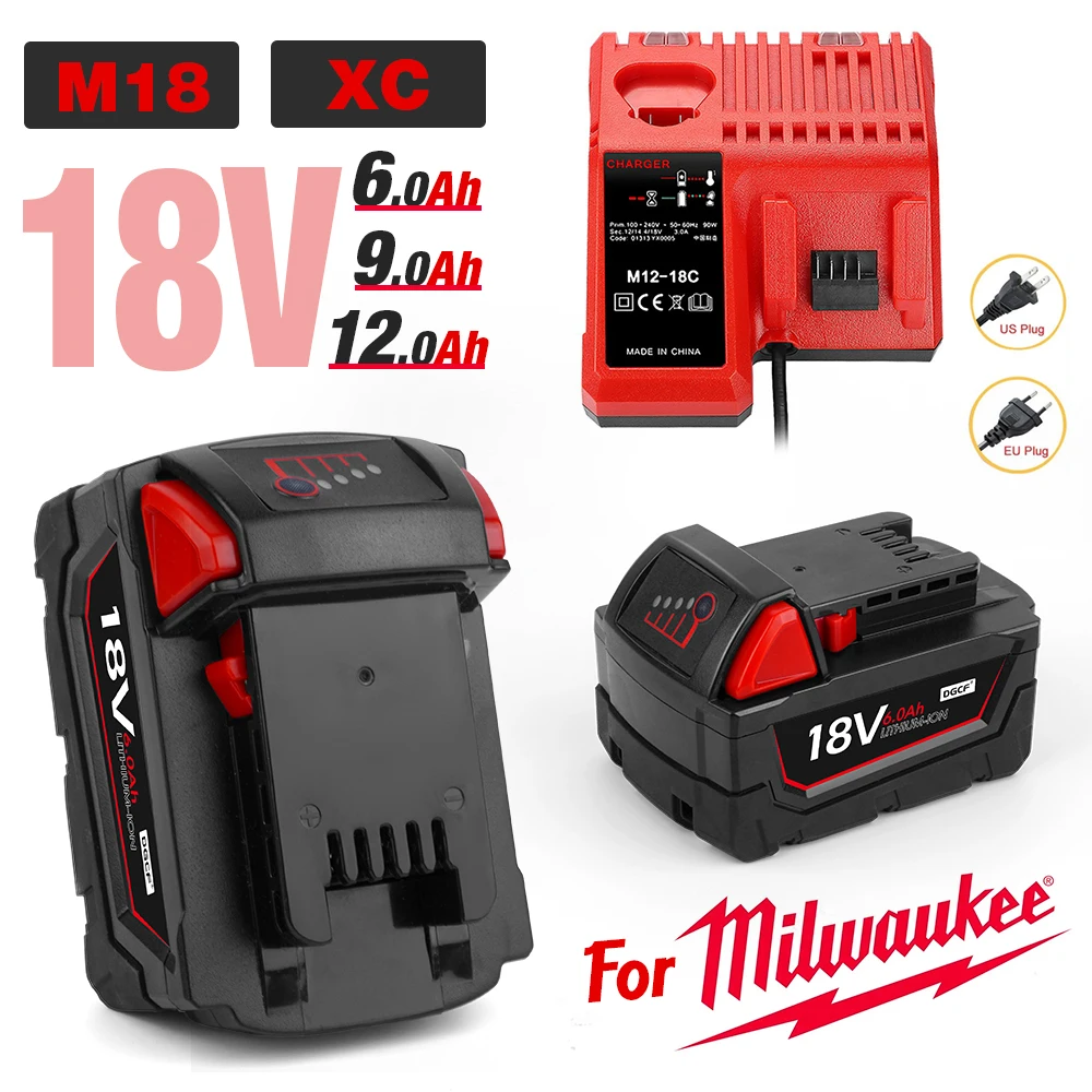 

For Milwaukee M18 XC Lithium Battery 18V 6.0Ah 9.0Ah 12.0Ah 48-11-1860 48-11-1850 48-11-1840 48-11-1820 Rechargeable Batteries