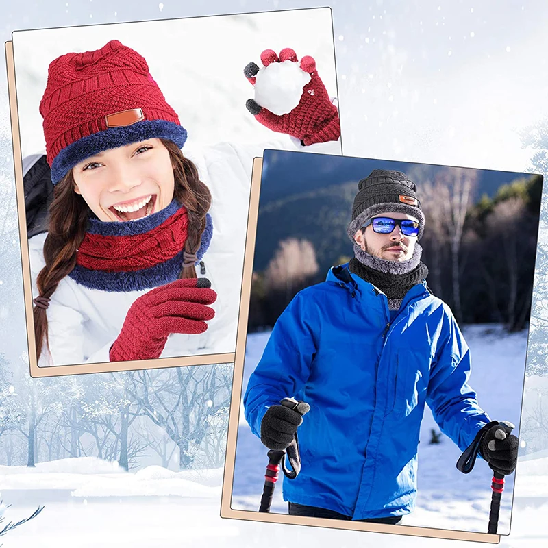 Winter Beanie Hat for Men Knitted Hat Winter Cap Beanie Women Thick Wool Neck Scarf Cap Balaclava Mask Bonnet Hats 5