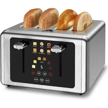 4 Slice Toaster, Touchscreen & Dual Independent Control Panel，5 Basic Functions & Digital Countdown Toasters, 6 Shade Settings 1