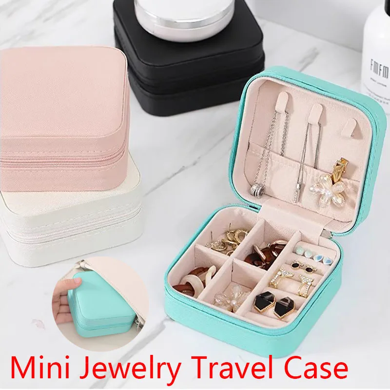 Compact Jewelry Travel Organizer - Portable Display Storage Box for Rings, Earrings, and Necklaces