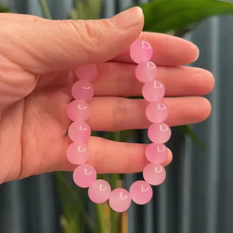 Natural Stone Pink Quartz Crystal Beadeds Bracelets Women Fashion Sweet Reiki Healing Energy Strand Bangles Girls Jewelry Gift