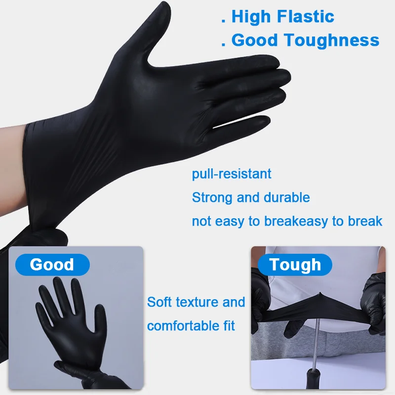 100pcs Nitrile Tattoo Gloves Black Waterproof Tattoo Gloves High Elastic Protective Gloves for Makeup Tattoo Accessories