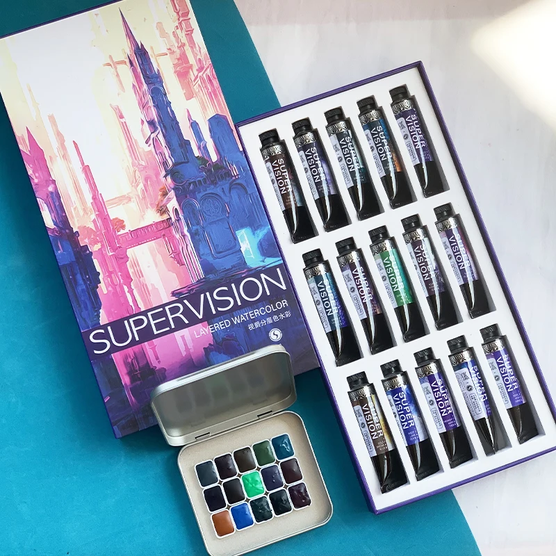Watercolor Painting Set SUPER VISION Layered color watercolor pigment mineral texture antique illustration single set