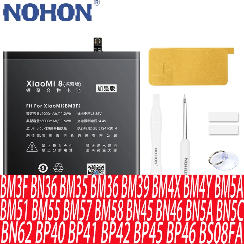 Batteria Nohon Per Xiaomi Mi 8 Pro 6X A2 4C 5S 6 11 Lite 9 T 12 S Pro Ultra Max 3 Poco F3 M3 M4 Redmi Note 11Pro 10Pro 5G Batteria