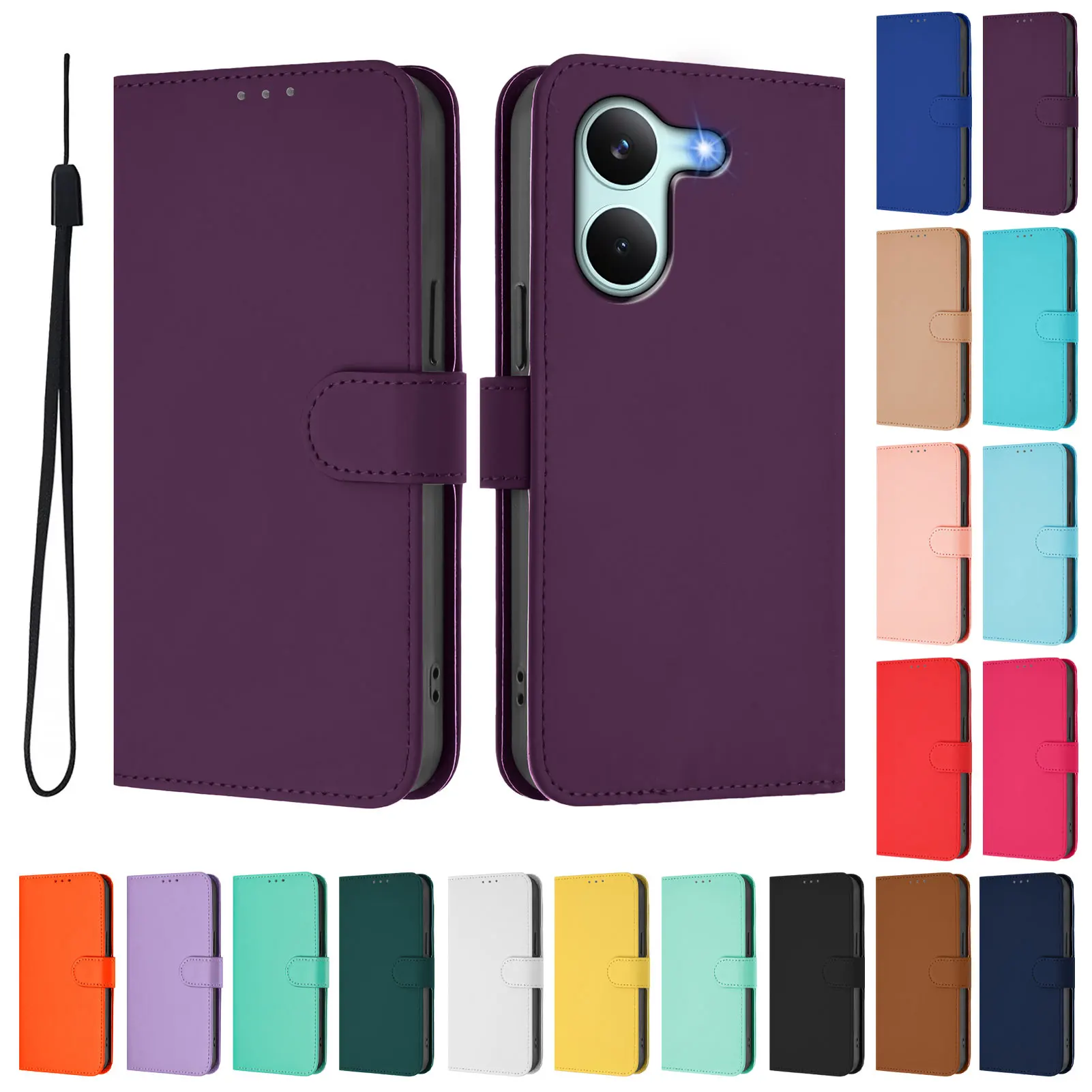 Solid Color Luxury Leather Flip Wallet Phone Case