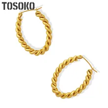 

TOSOKO Stainless Steel Jewelry U-Shaped Spiral Pattern Earrings Female Fashion Earrings Plated With 18K Gold BSF588