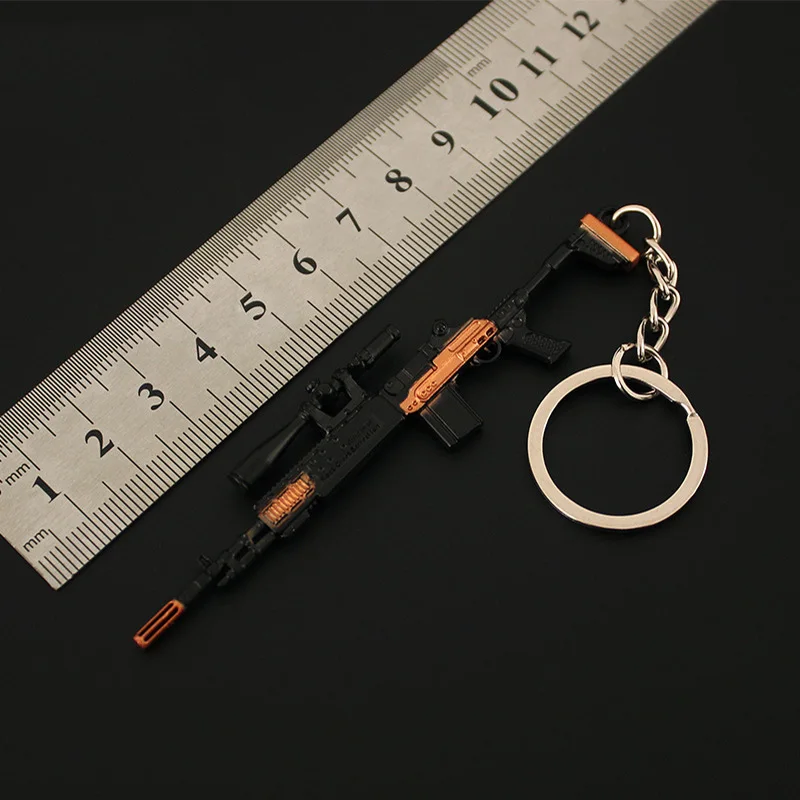 9cm PUBG Game Peripherals Mini MK14 Gun Keychain Weapon Model Keyrings Toy Sword Cosplay Metal Kids Toy Gifts for Boys