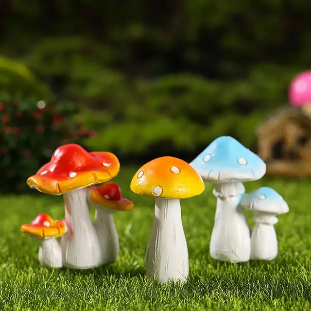 Miniatűr Szobor Nagyszerű Vonzó Asztali Dísz Kreatív Dekoratív Élénk Gomba Otthon - Image 5