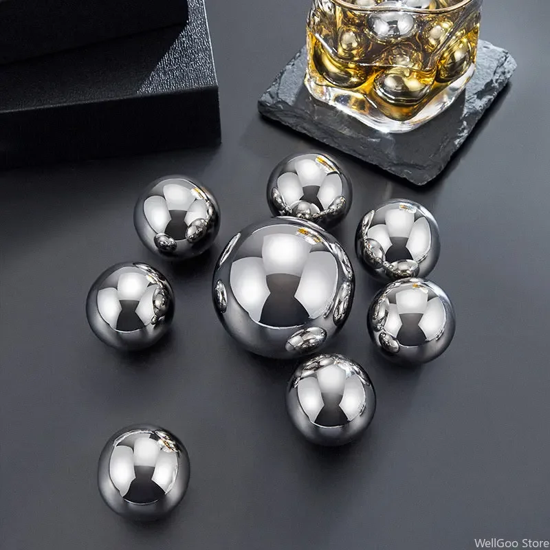 1/2PCS 304 Stainless Steel Ice Hockey Whiskey Chilled Globe Vodka Frozen Ball Kitchen Bar Utensils Reusable Round Metal Ice Ball