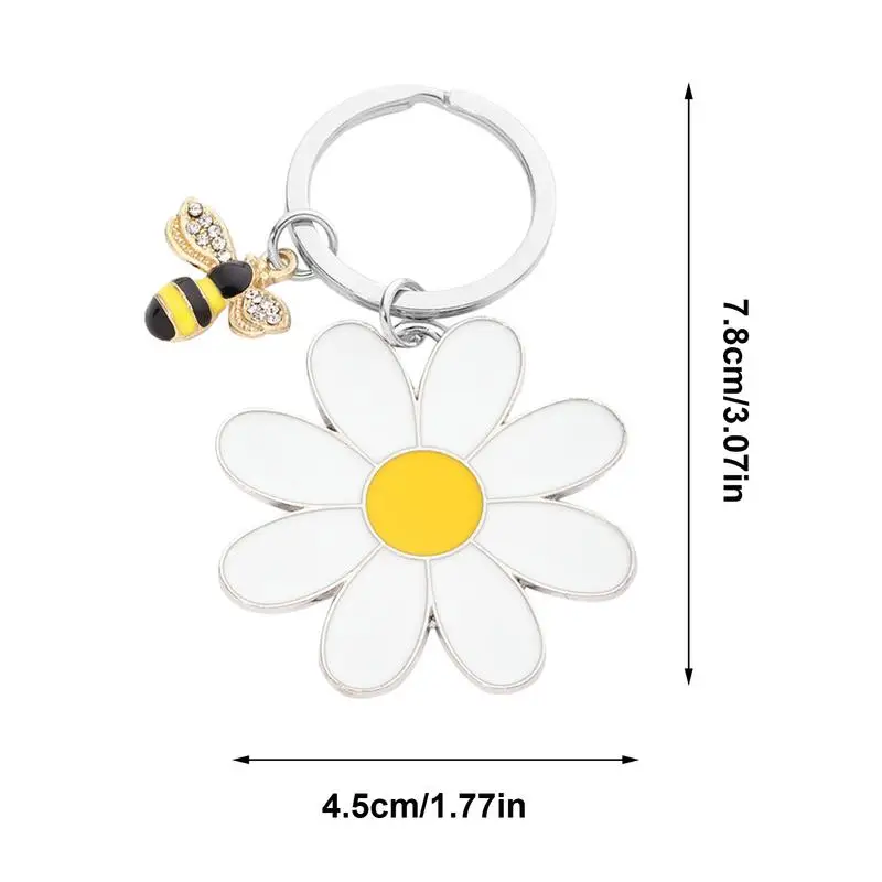 Cute White Daisy Keychain Enamel Crystal Bee Metal Keychains Pendant Purse Bag Decoration Women Girls Flower Charm Accessories 6