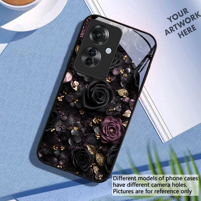 Chic Black Pink Rose Glass Phone Case