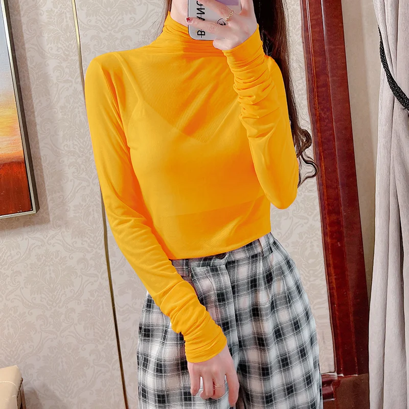 2023 Summer Women Golf Sunscreen with long sleeves and ultra-thin ice silk bottoming shirt and round neck turtleneck top