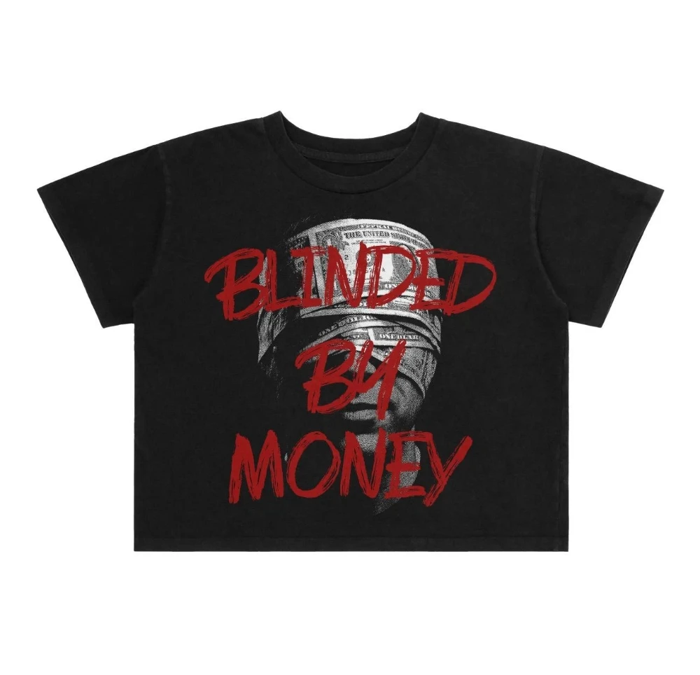 New "Blinded by Money" US Dollar Banknote Pattern Short-Sleeve T-Shirt - Loose Fit Casual Unisex Streetwear T-Shirt