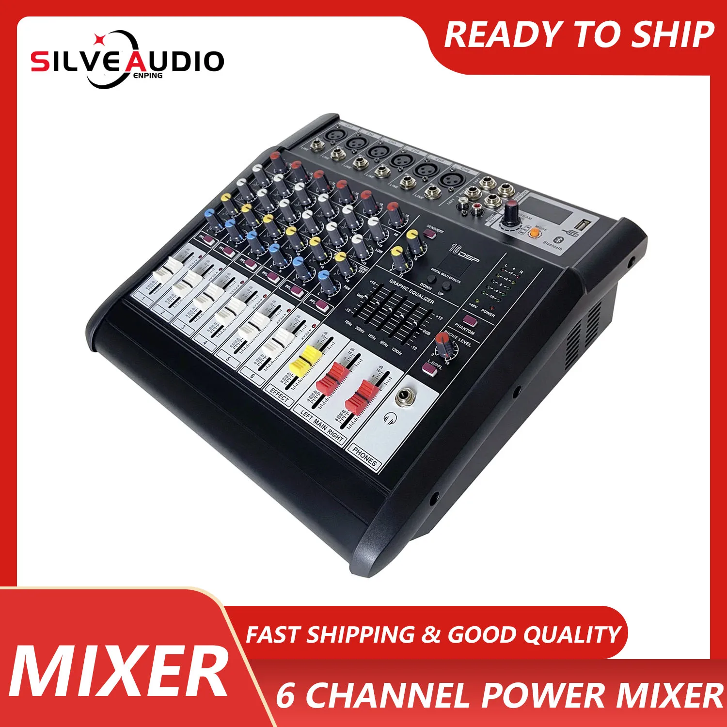 GAX-602D 팬텀 파워 6 채널 앰프, DJ 가라오케 오디오 믹서 지지대, 퍼포..