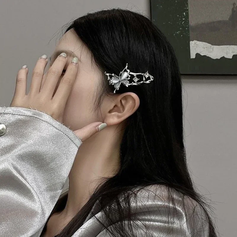 Y2k Metal Butterfly Hair Clips for Girl Silver Pink Duck Tongue Clips Sweet Kids Bangs Fashion Hair Accessories hair accessories