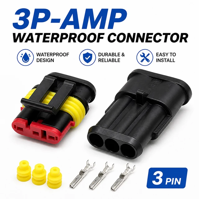 3Pin Waterproof AMP Auto Connector 18AWG M/F 1.5mm Term Quick Disconnect for Car Truck VehicleDJ7031-1.5-11/21 282087-1/282105-1 1