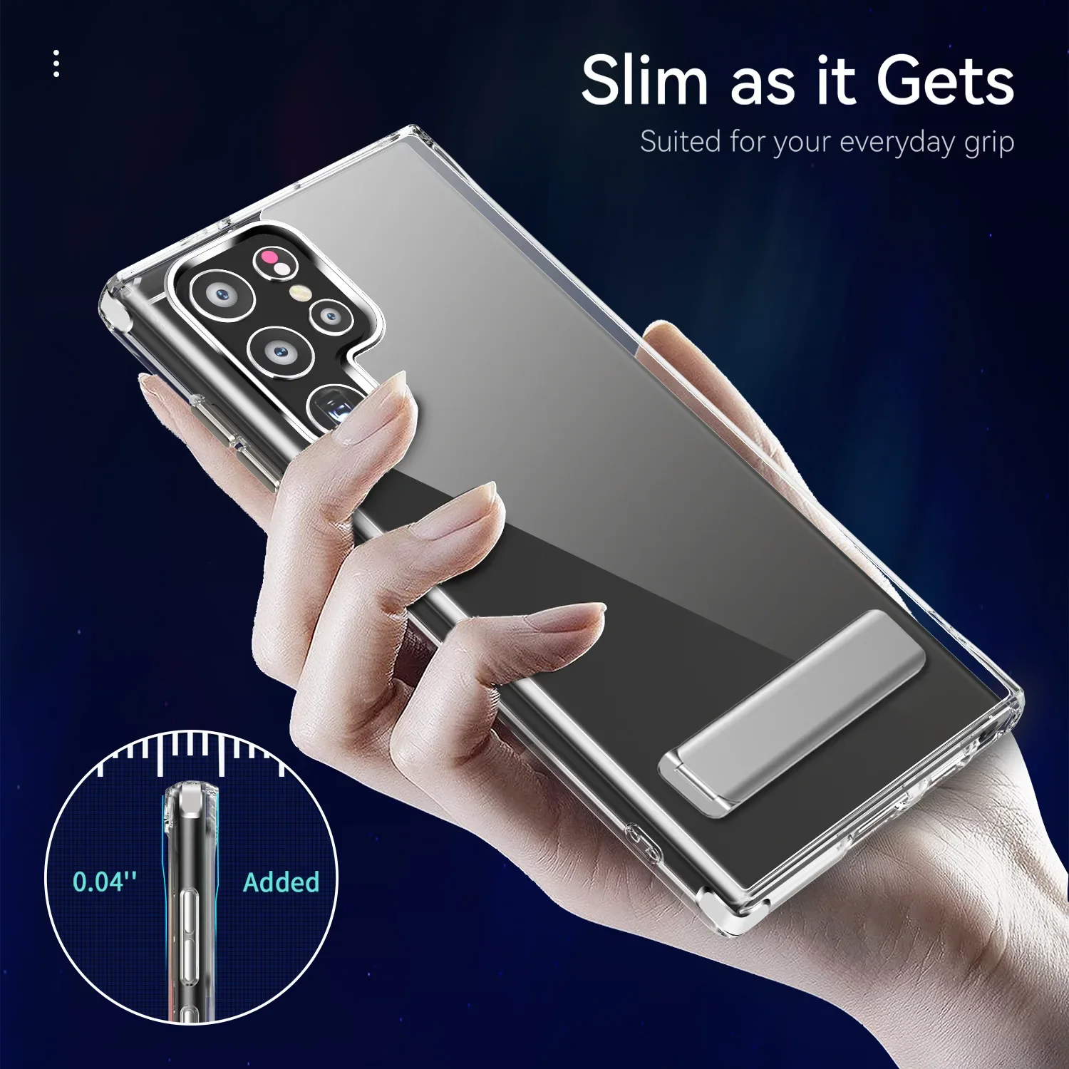 Crystal Clear Mobile Phone Case with Metal Kickstand – Slim Transparent TPU Back Cover