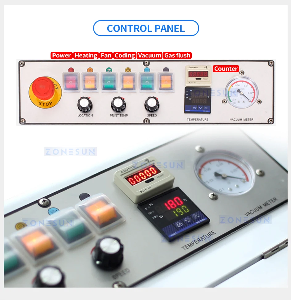 ZONESUN ZS-FK1080B Horizontal Vacuum Gas Flush Sealing Machine