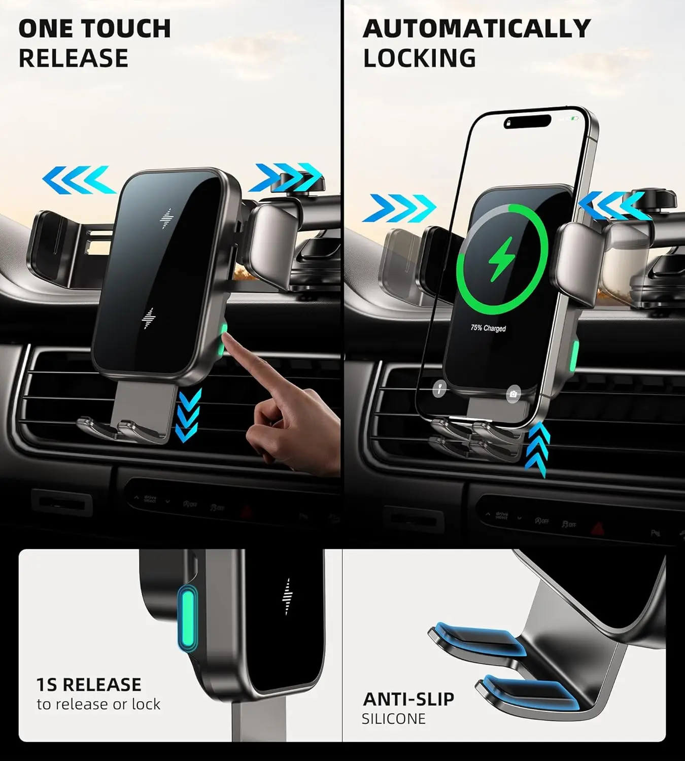15W Car Phone Holder Wireless Car Charger Dual Coil Dash thumbnail 6
