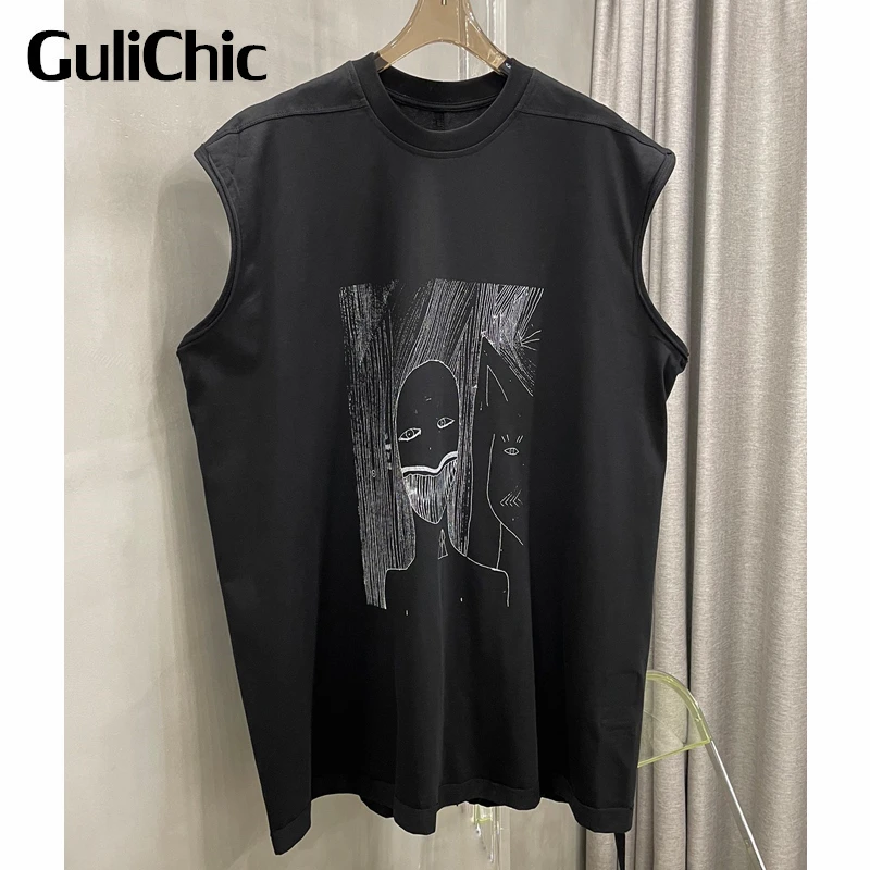 

7.13 GuliChic Women Loose Comfortable Cartoon Print Tee Cotton Sleeveless Ribbons T-Shirt