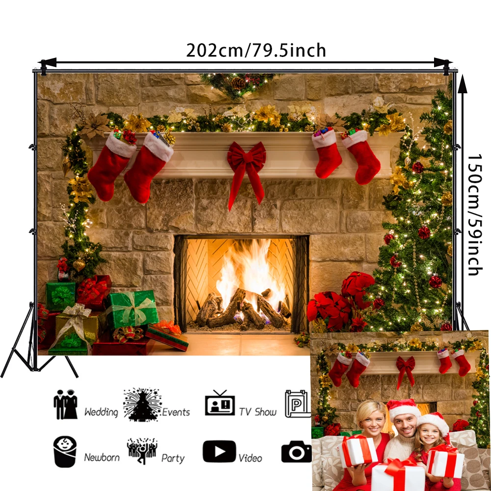 Christmas Photography Backdrops Child Christmas Fireplace Decoration Background For Photo Studio vlog decorations photo backdrop