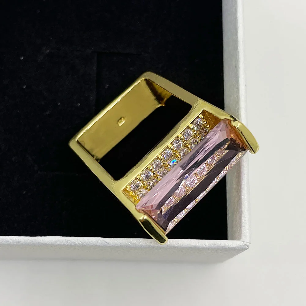 14K Gold Inlaid Pink Geometric Rectangular Ring Women's Wedding Gift Pink Gem Party Ring wedding rings gold rings gemstone ring