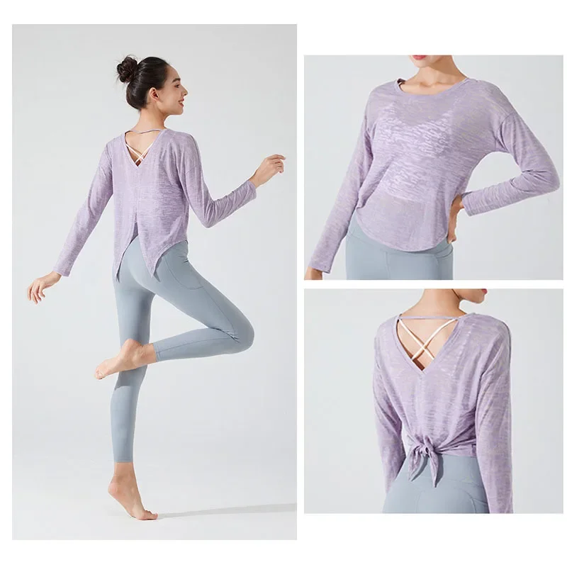 Woman Gym Yoga Top Female Long-sleeved Fitness Pilates Blouse Loose Sports Shirts Stown Sportswear Women