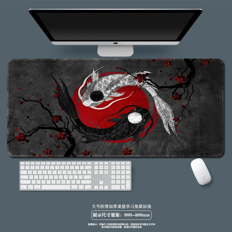 

400x900x3mm Oversize Mousepad Large Thicken Table Rubber Mat Anti-Slip Study Office Desktop Pad Black White 2024 Dragon Design