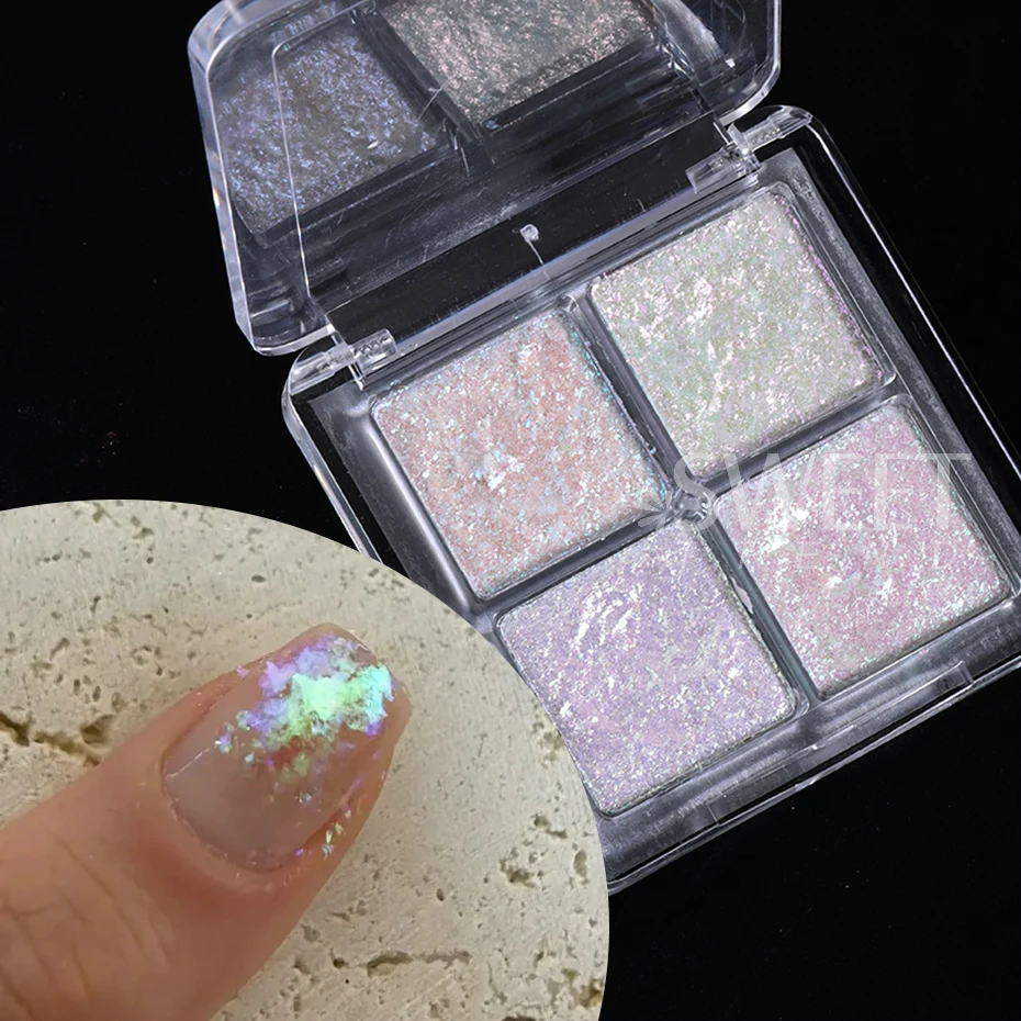 Iridescent Bling Mud Solid Nail Pigment 4 Colors Aurora Opal Glitter Powder Shimmer Chrome Sequin Japanese Manicure Decor Flakes