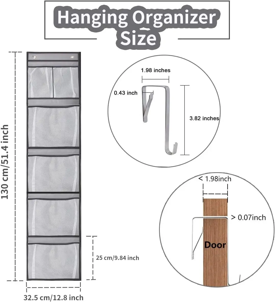 5/10 Grids Over The Door Storage Organizer Bag,Multi-layer Hanging Bags with Hook for Kids Toys Sundries,Fabric Closet Organiser 6