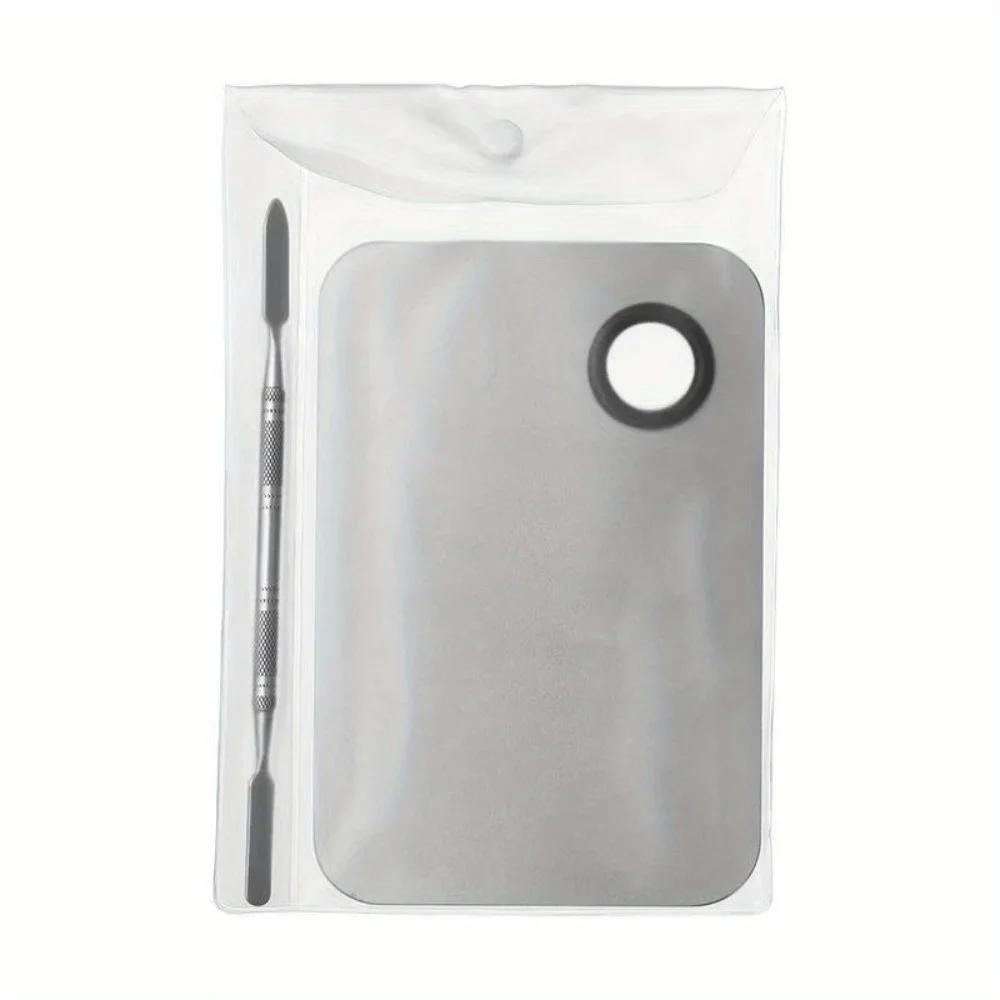 1set Makeup Mixing Palette Upgrad Stainless Steel Metal Mixing Tray with Spatula Artist Tool for Mixing Foundation Nail-Art