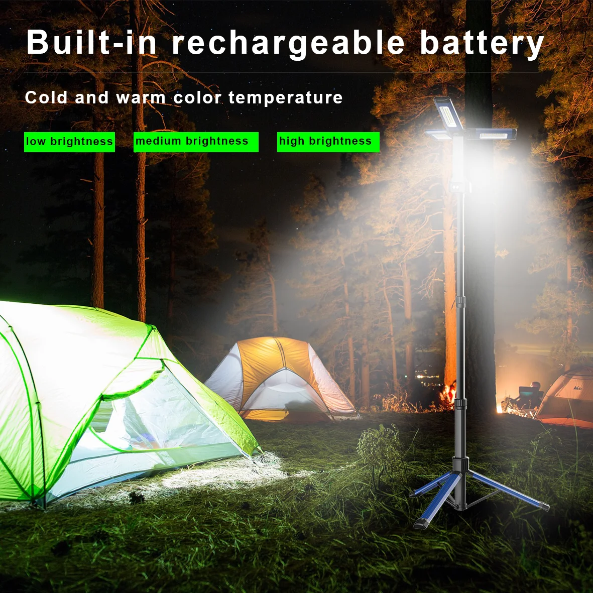 Portable Outdoor Led Corded camping light 3-Heads rechargeable Led Work Lights with Tripod Stand 6