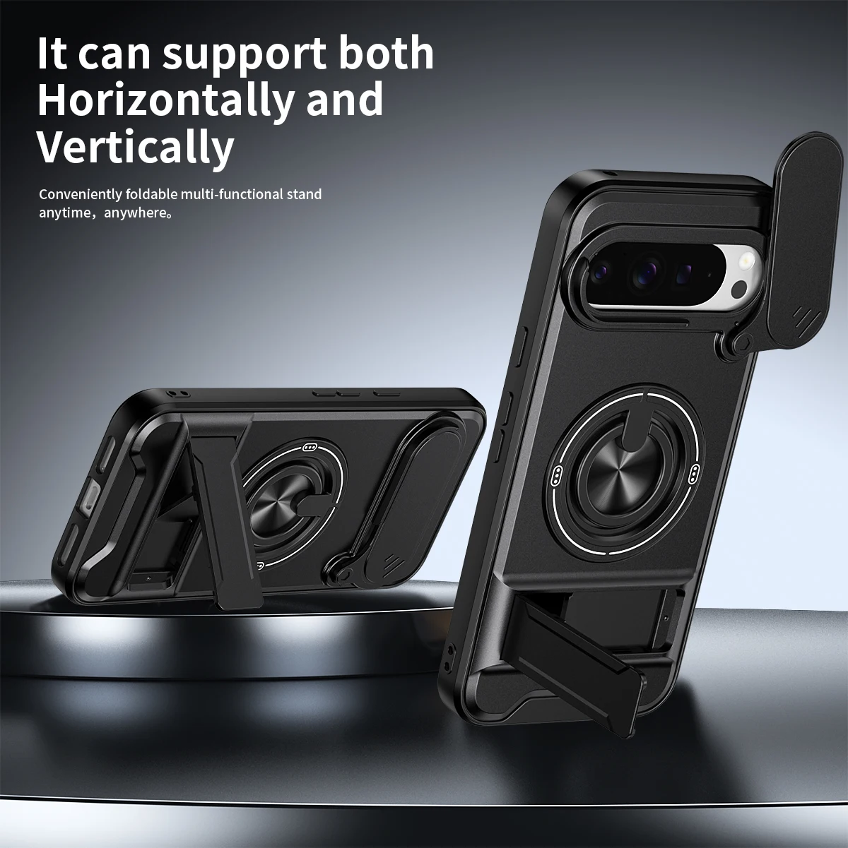 Magnetic Stand Shockproof Armor Phone Case with Slide Camera Protector