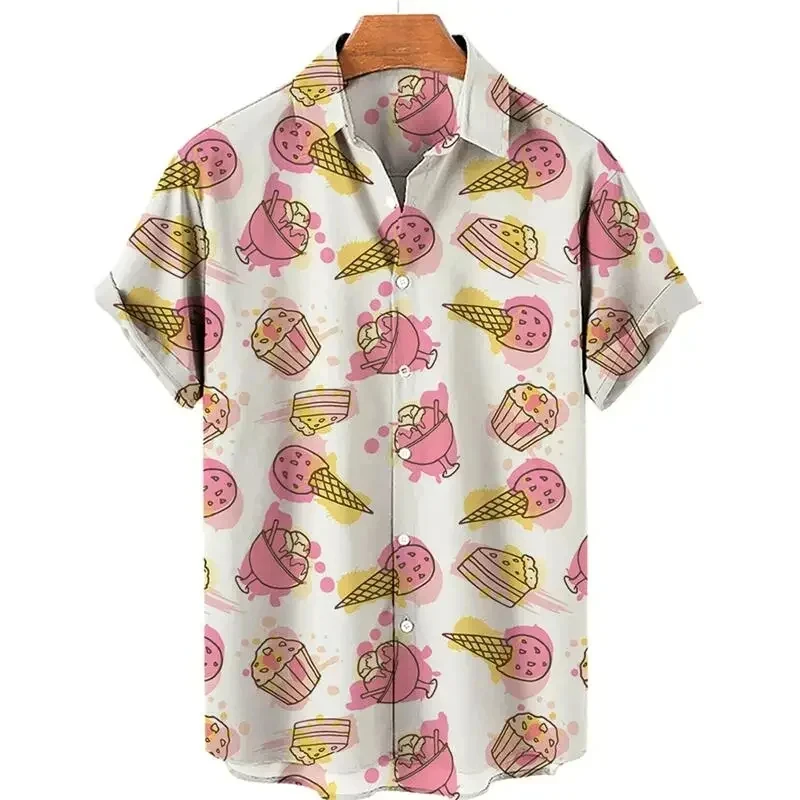 thumbnail image 1 of Camisas de helado divertidas con estampado 3D para hombre, camisas de playa de talla grande de manga corta de verano, blusas hawaianas con solapa para vacaciones, ropa para hombre, 1 of 5